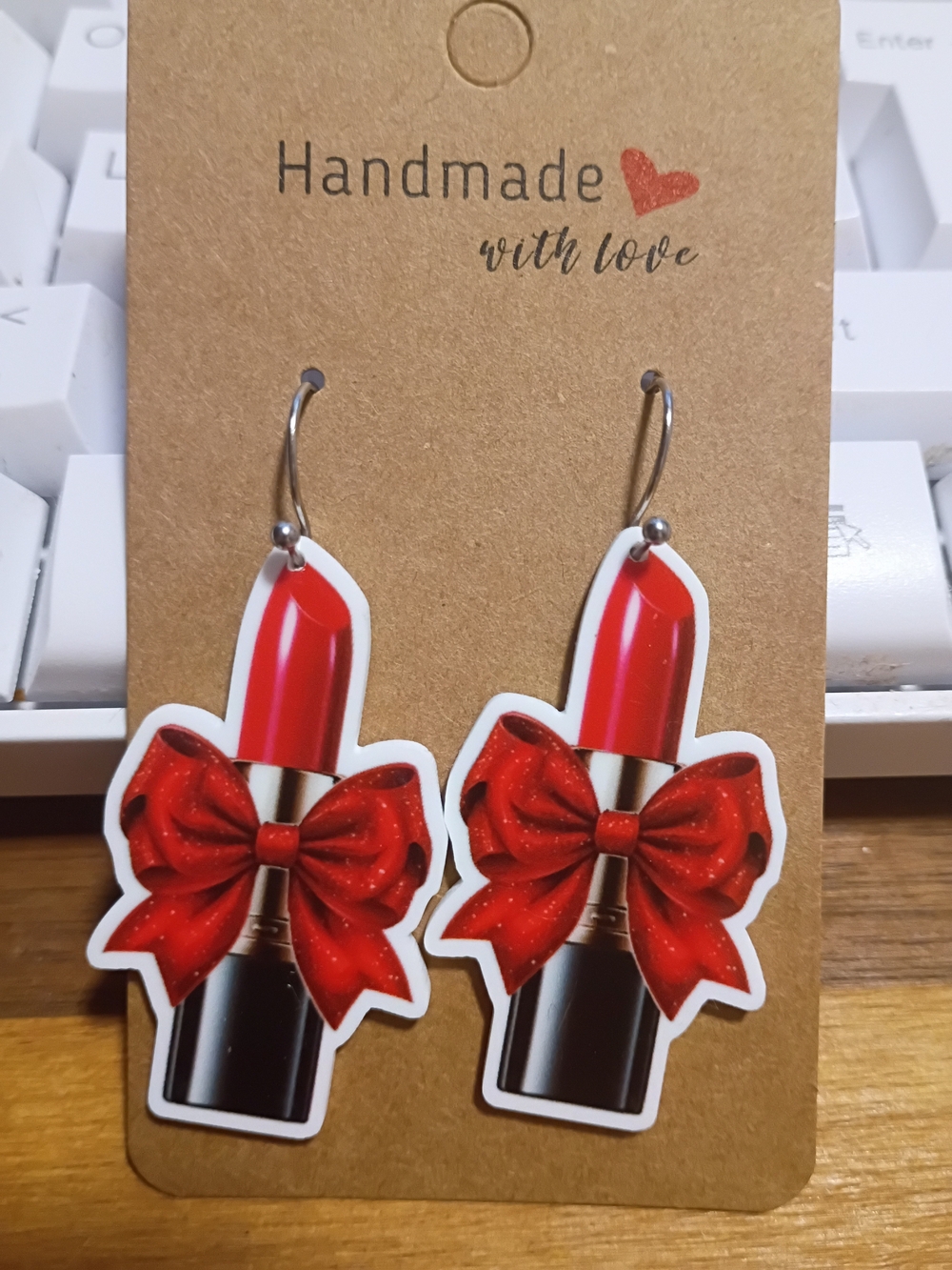 Glamour Cosmetics Red Lipstick Bow Fashion Earrings